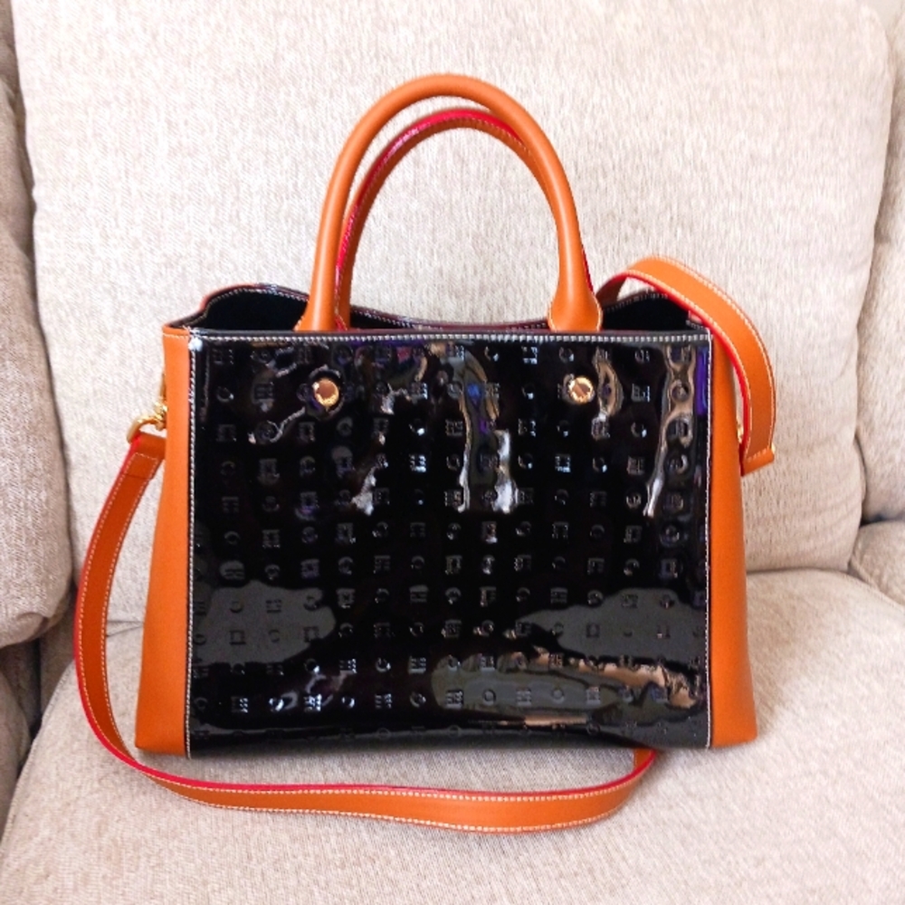 Arcadia Elegant Black and Tan Satchel Bag